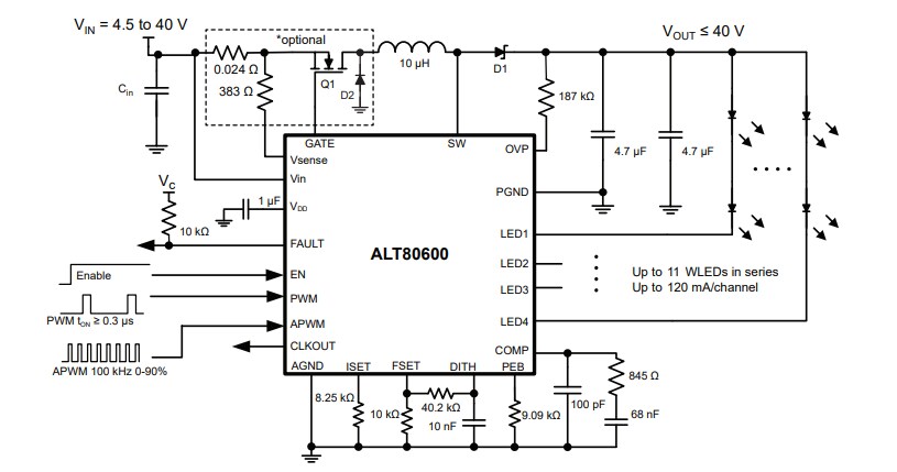 Application Circuit Diagram - Allegro MicroSystems ALT80600 Multi-Output LED Driver